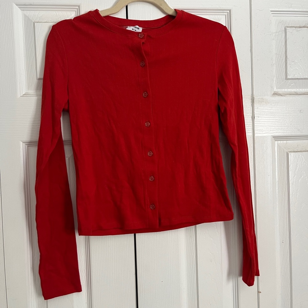 Red Button-Up Women's Top